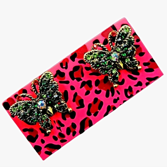 Retro style multicolored crystal butterfly earrings with silver post - Picture 8 of 10